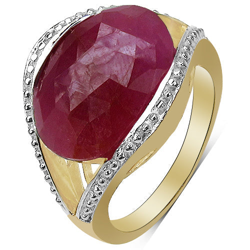 14K Yellow Gold Plated 9.29 Carat Genuine Pink Sapphire &amp; White Diamond .925 Sterling Silver Ring by Bids.com