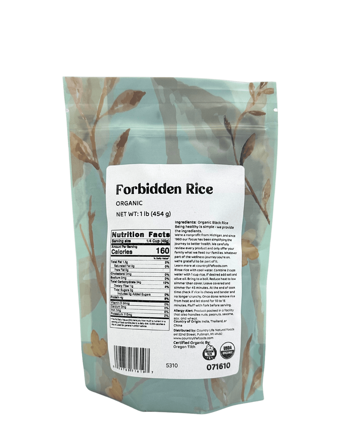 Forbidden Rice, Black, Organic (Black Pearl Rice)  DestGlow