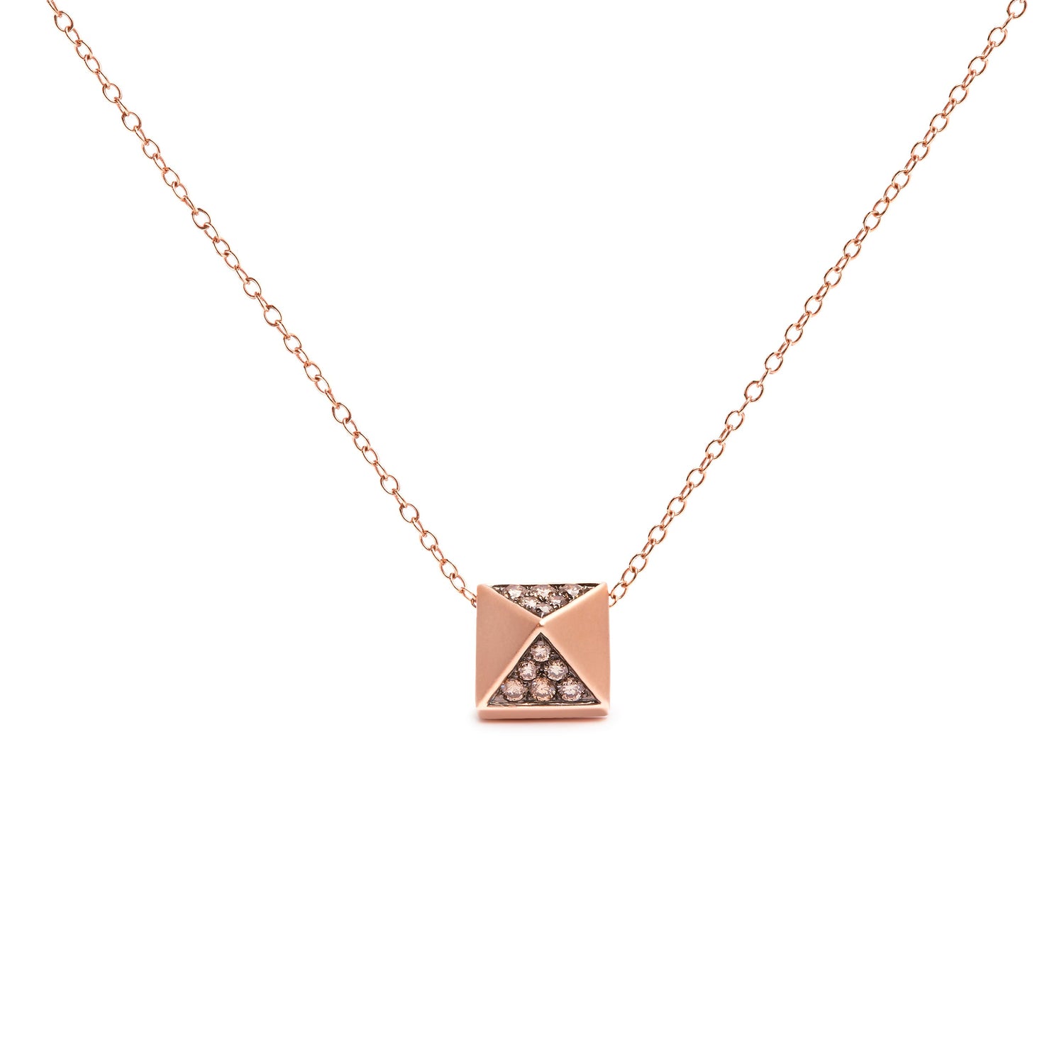14K Rose Gold 1/4 Cttw Brown Diamond Matte Finished Pyramid Pendant Necklace (Brown Color, SI1-SI2 Clarity) - 18" Inches by Bids.com