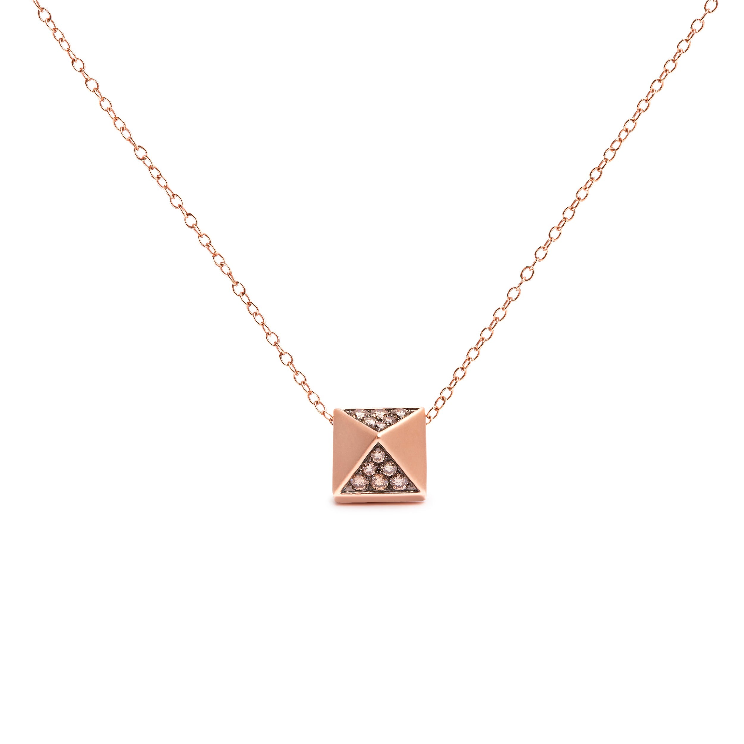 14K Rose Gold 1/4 Cttw Brown Diamond Matte Finished Pyramid Pendant Necklace (Brown Color, SI1-SI2 Clarity) - 18" Inches by Bids.com