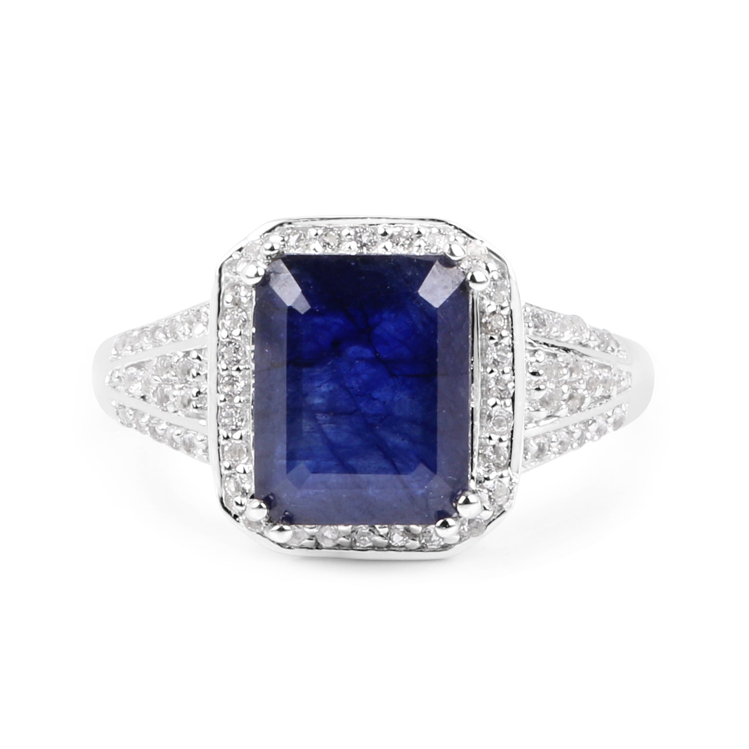4.80 Carat Glass Filled Sapphire and White Topaz .925 Sterling Silver Ring by Bids.com