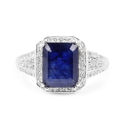 4.80 Carat Glass Filled Sapphire and White Topaz .925 Sterling Silver Ring by Bids.com