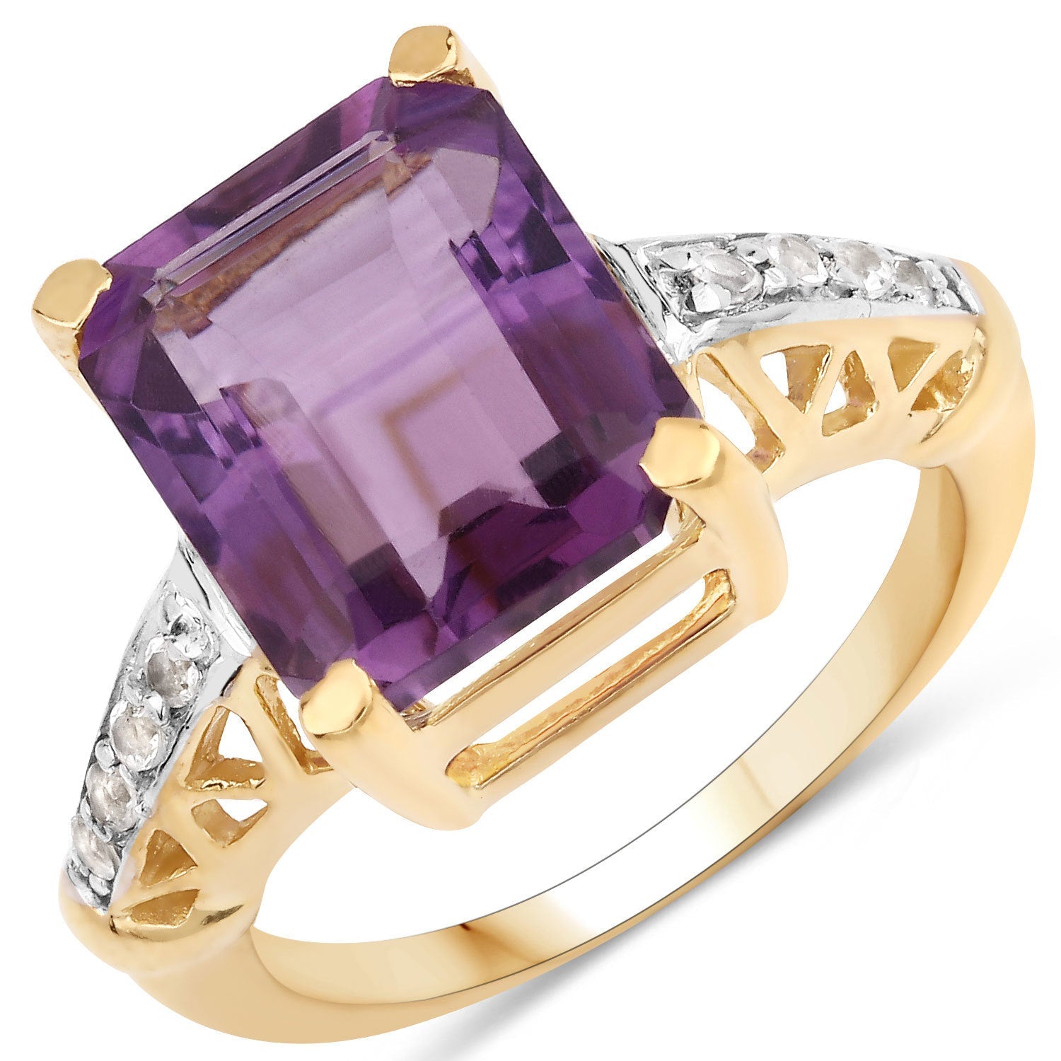 4.83 Carat Genuine Amethyst and White Topaz .925 Sterling Silver Ring by Bids.com