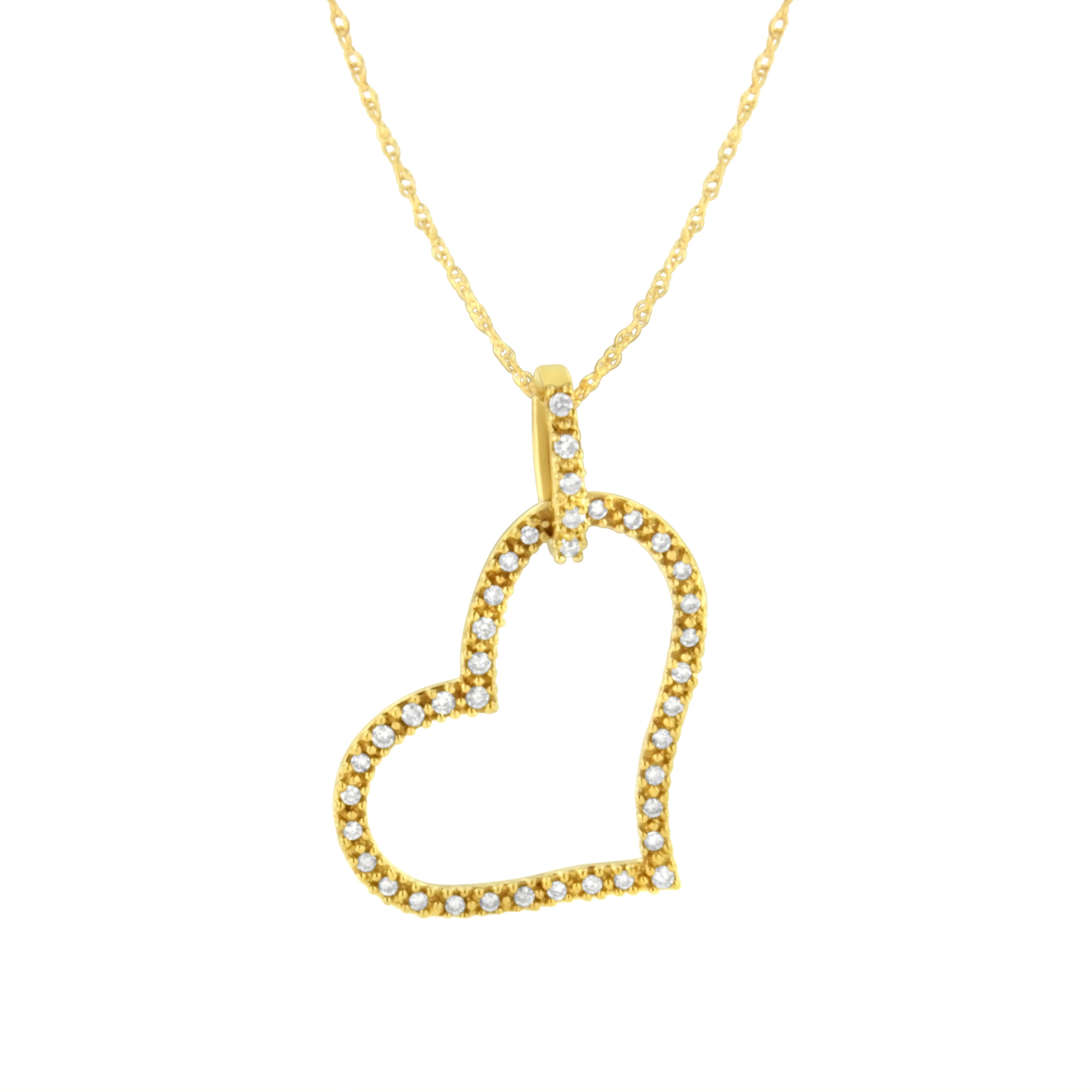 10K Yellow Gold 1/4 cttw Prong Set Round-Cut Diamond Open Heart 18" Pendant Necklace (K-L Color, I1-I2 Clarity) by Bids.com