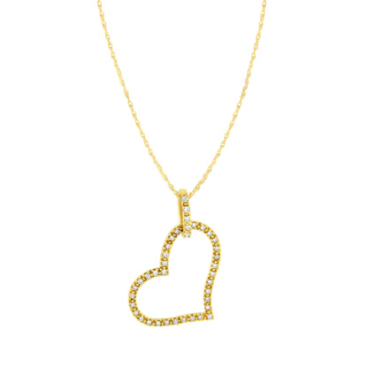 10K Yellow Gold 1/4 cttw Prong Set Round-Cut Diamond Open Heart 18" Pendant Necklace (K-L Color, I1-I2 Clarity) by Bids.com