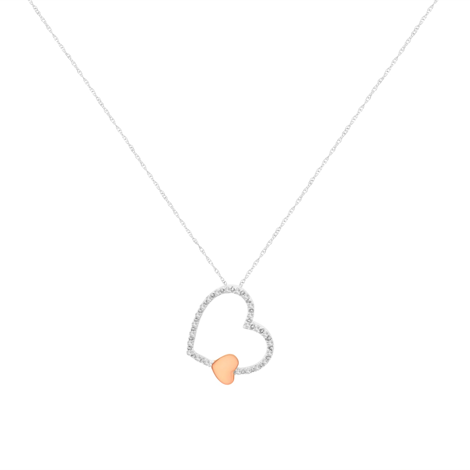 10KT Two Tone Gold 1/6 cttw Diamond Floating Heart Pendant Necklace (K-L, I1-I2) by Bids.com
