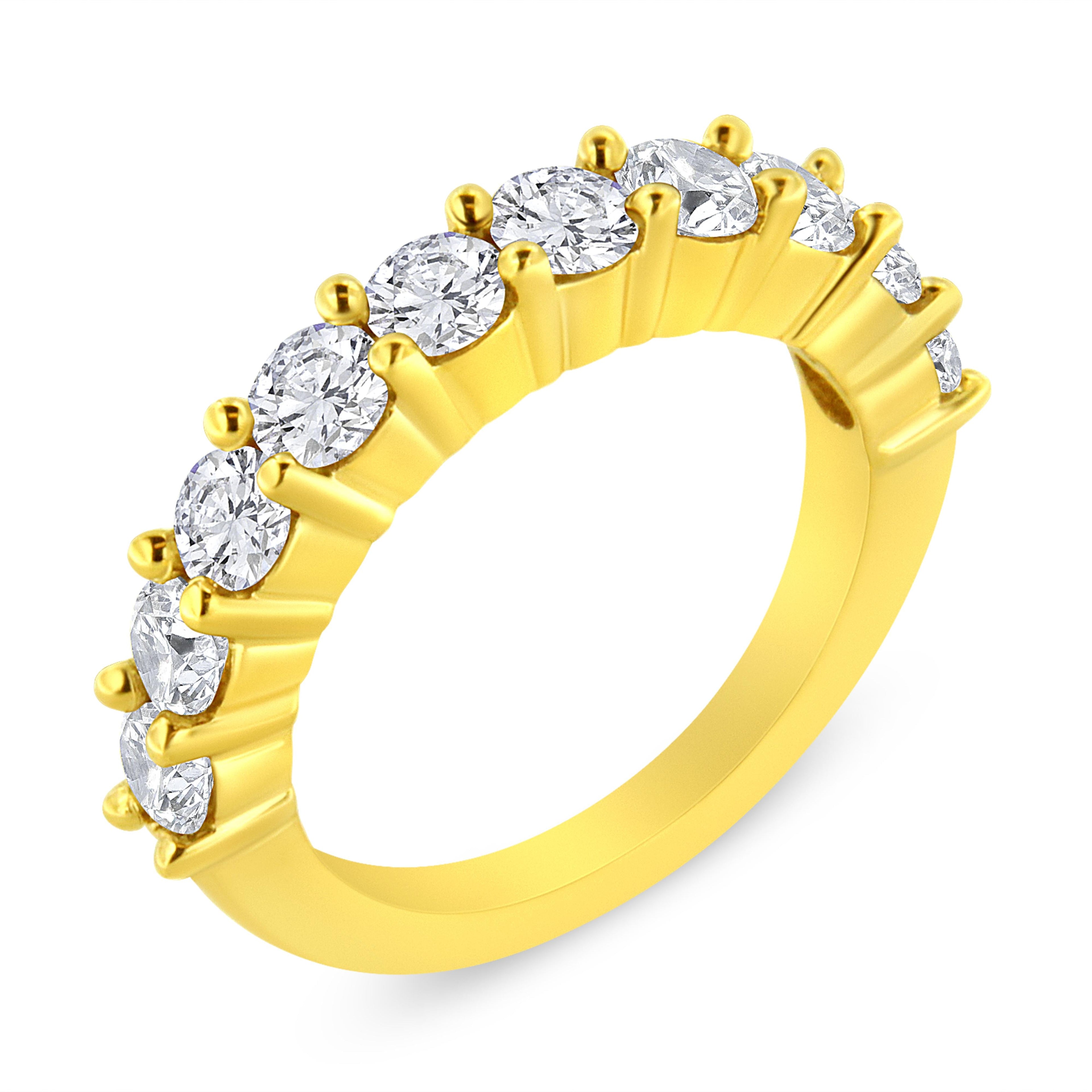 14K Yellow Gold Plated .925 Sterling Silver 2.0 Cttw Round Brilliant Cut Diamond 10 Stone Anniversary Band Ring (J-K Color, I1-I2 Clarity) - Size 7 by Bids.com
