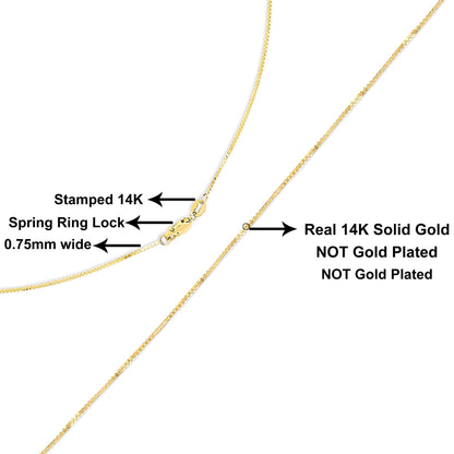 Solid 14K Yellow Gold 0.75mm Classic Box Chain Necklace. Unisex Chain - Size 16 Inches by Bids.com