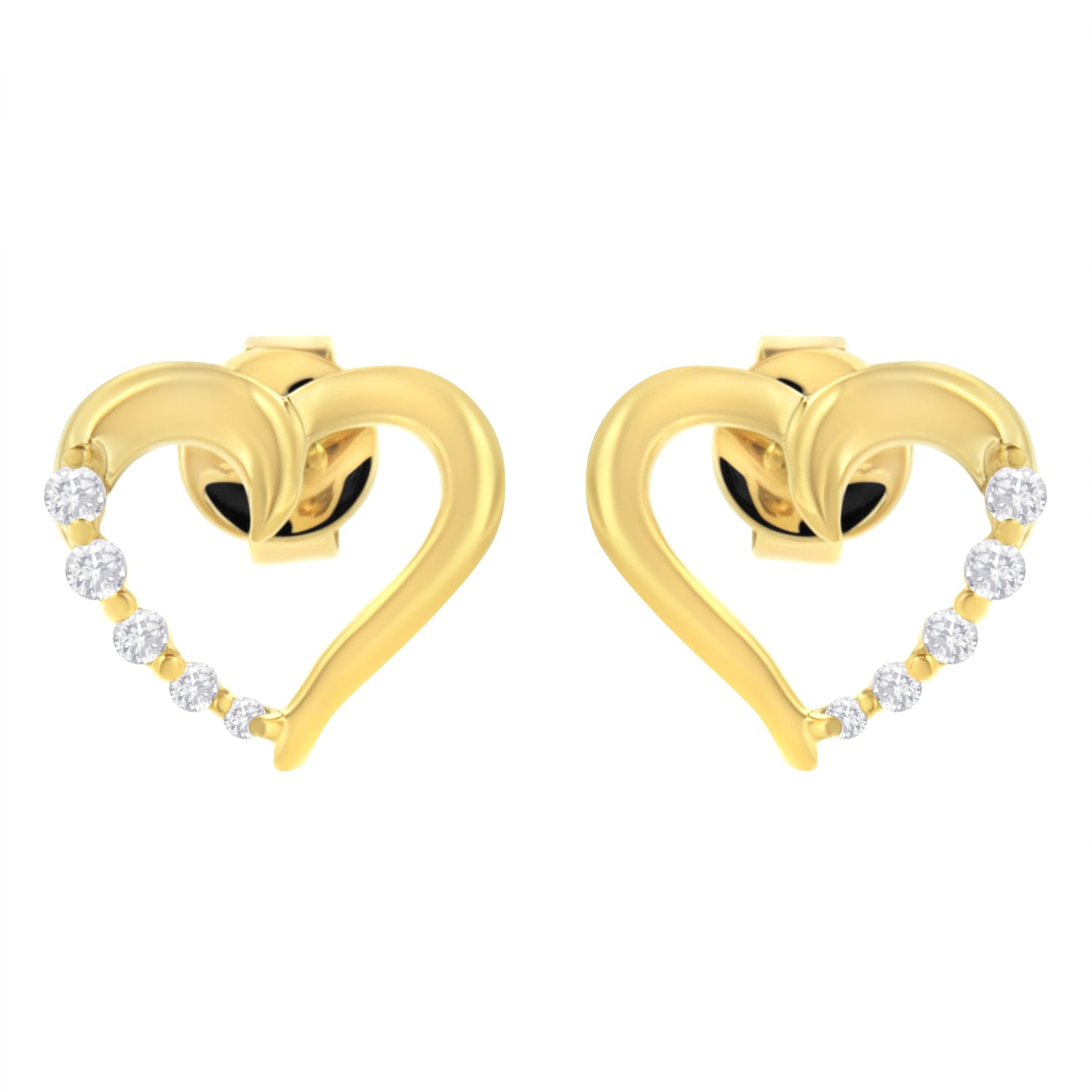 14K Yellow Gold 1/8 Cttw Diamond Journey Heart Hoop Earrings (K-L Color, I1-I2 Clarity) by Bids.com