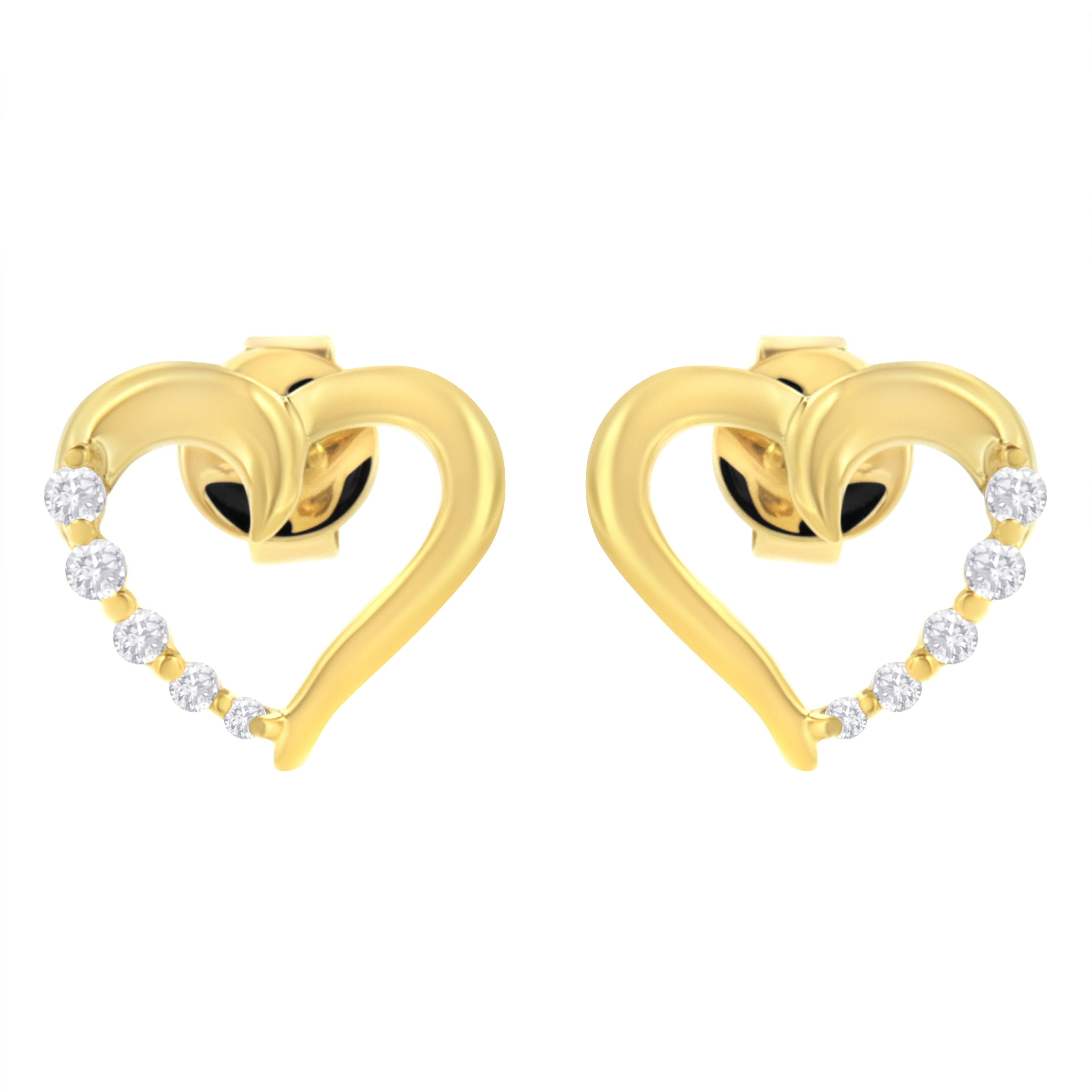14K Yellow Gold 1/8 Cttw Diamond Journey Heart Hoop Earrings (K-L Color, I1-I2 Clarity) by Bids.com