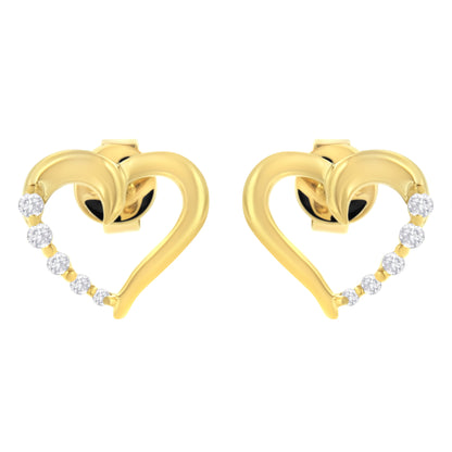 14K Yellow Gold 1/8 Cttw Diamond Journey Heart Hoop Earrings (K-L Color, I1-I2 Clarity) by Bids.com