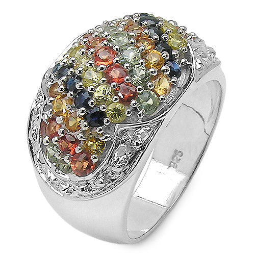 2.75 Carat Genuine Multi Sapphire .925 Sterling Silver Ring by Bids.com