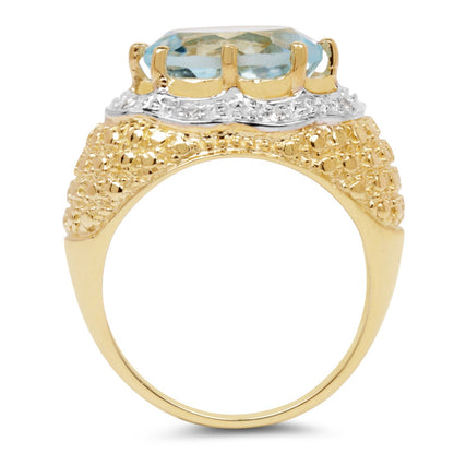 14K Yellow Gold Plated 5.27 Carat Genuine Blue Topaz &amp; White Topaz .925 Sterling Silver Ring  DestGlow