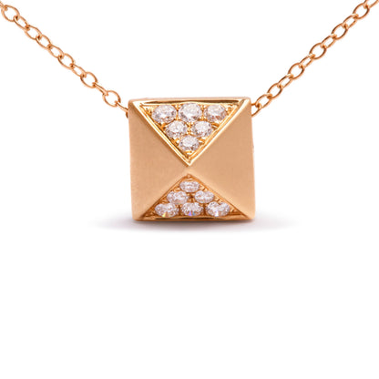 14K Yellow Gold 1/4 Cttw Diamond Matte Finished Pyramid Pendant Necklace (G-H Color, SI1-SI2 Clarity) - 18 Inches by Bids.com