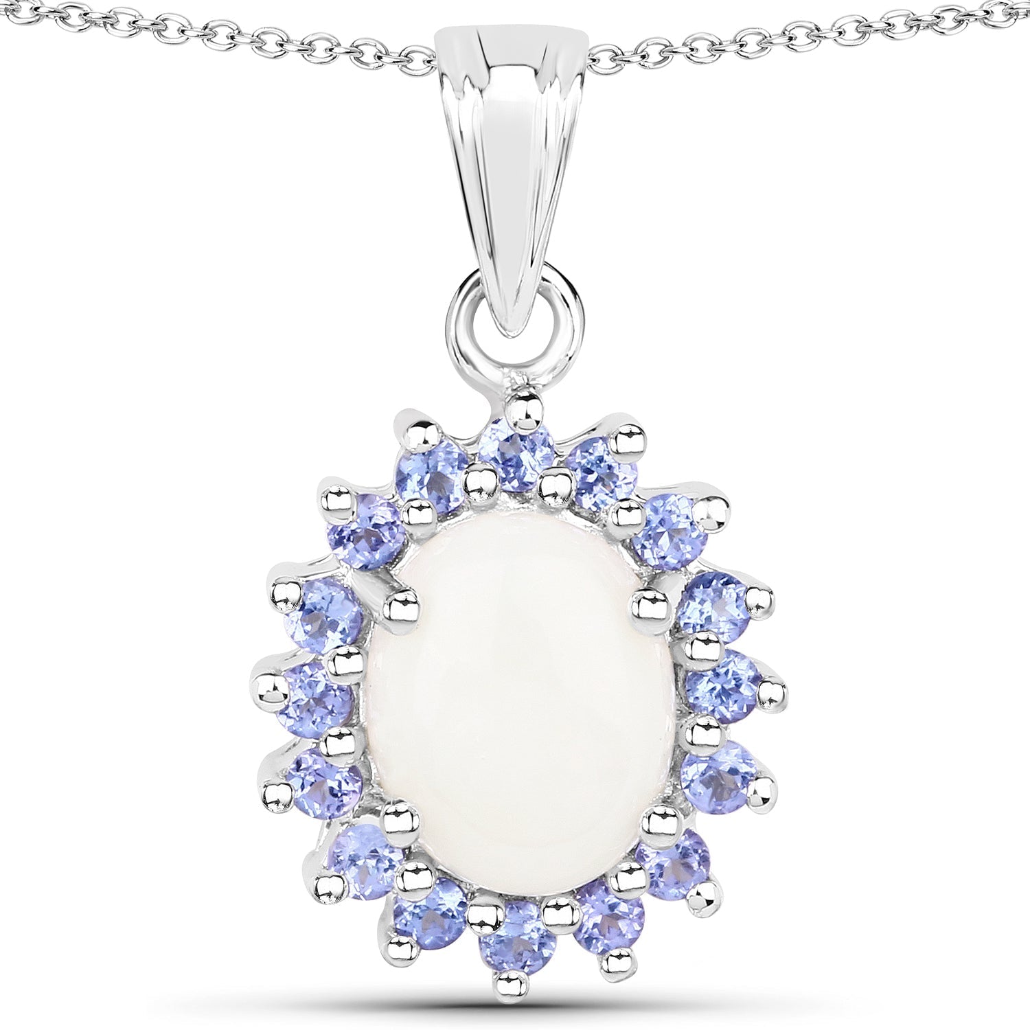 2.26 Carat Genuine Opal and Tanzanite .925 Sterling Silver Pendant  DestGlow