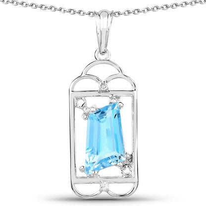 4.57 Carat Genuine Swiss Blue Topaz &amp; White Topaz .925 Sterling Silver Pendant by Bids.com
