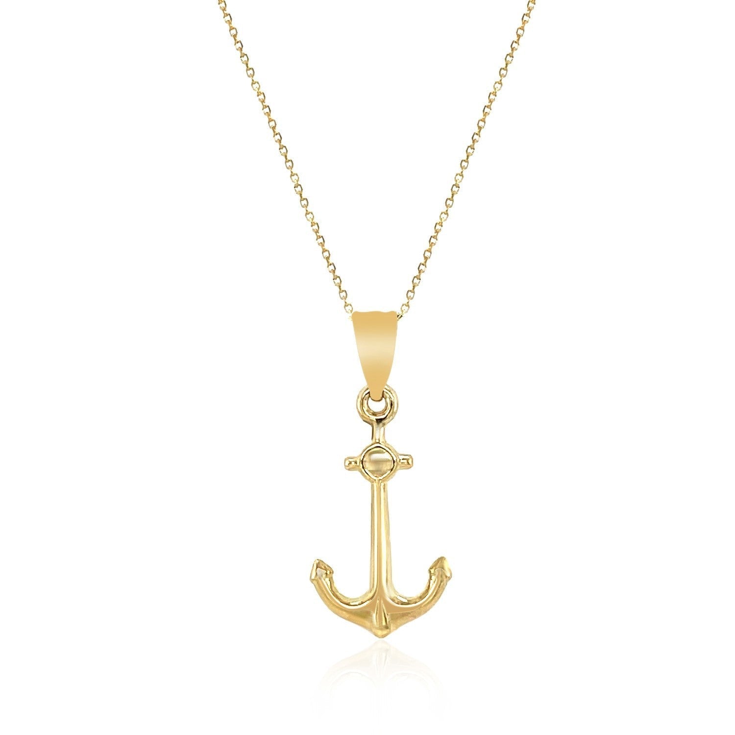 14k Yellow Gold Cable Chain with Anchor Pendant  DestGlow