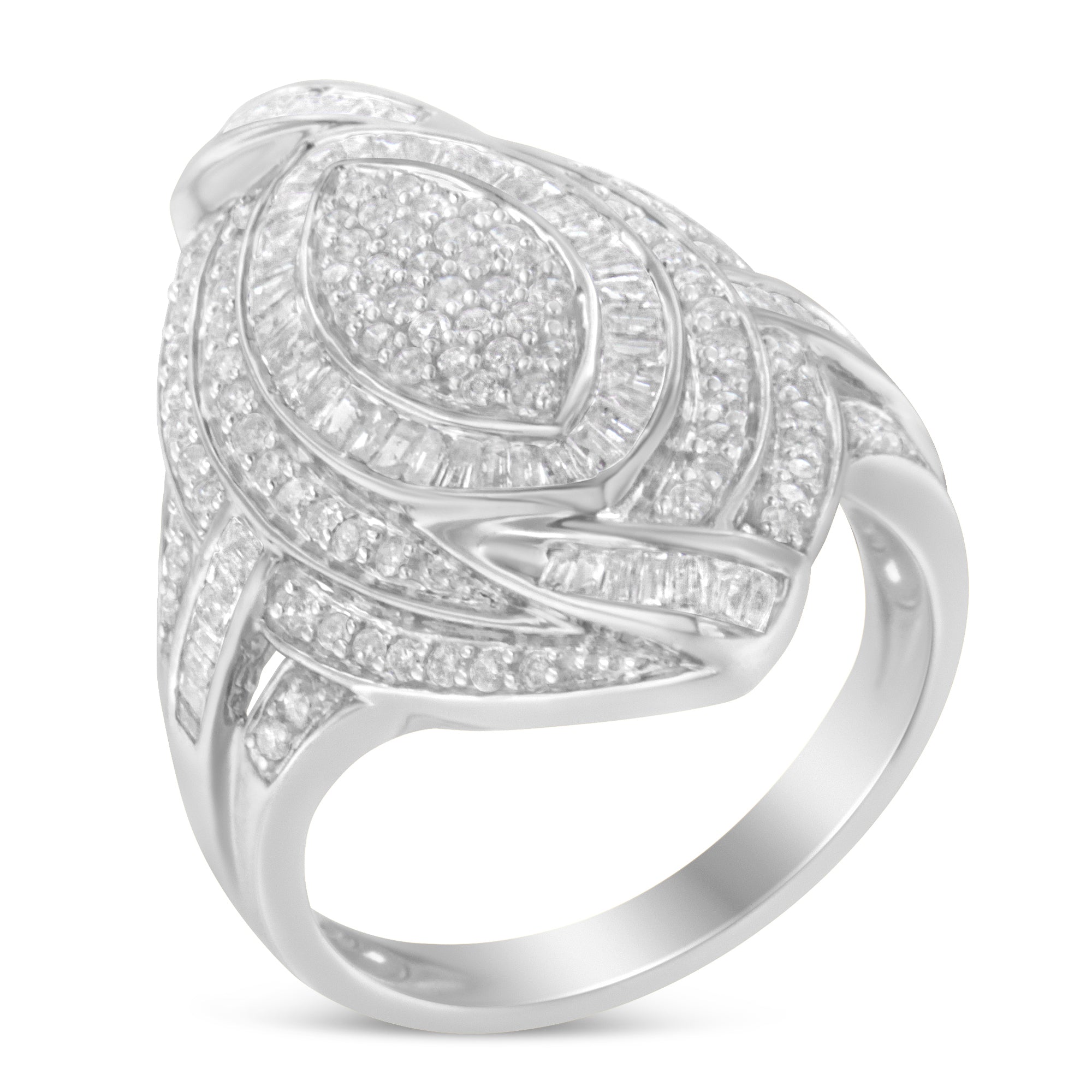 .925 Sterling Silver &amp; 1-1/8 Cttw Diamond Marquise Shaped Cluster Triple Halo Knot Cocktail Fashion Ring (I-J Color, I2-I3 Clarity) - Size 6 by Bids.com