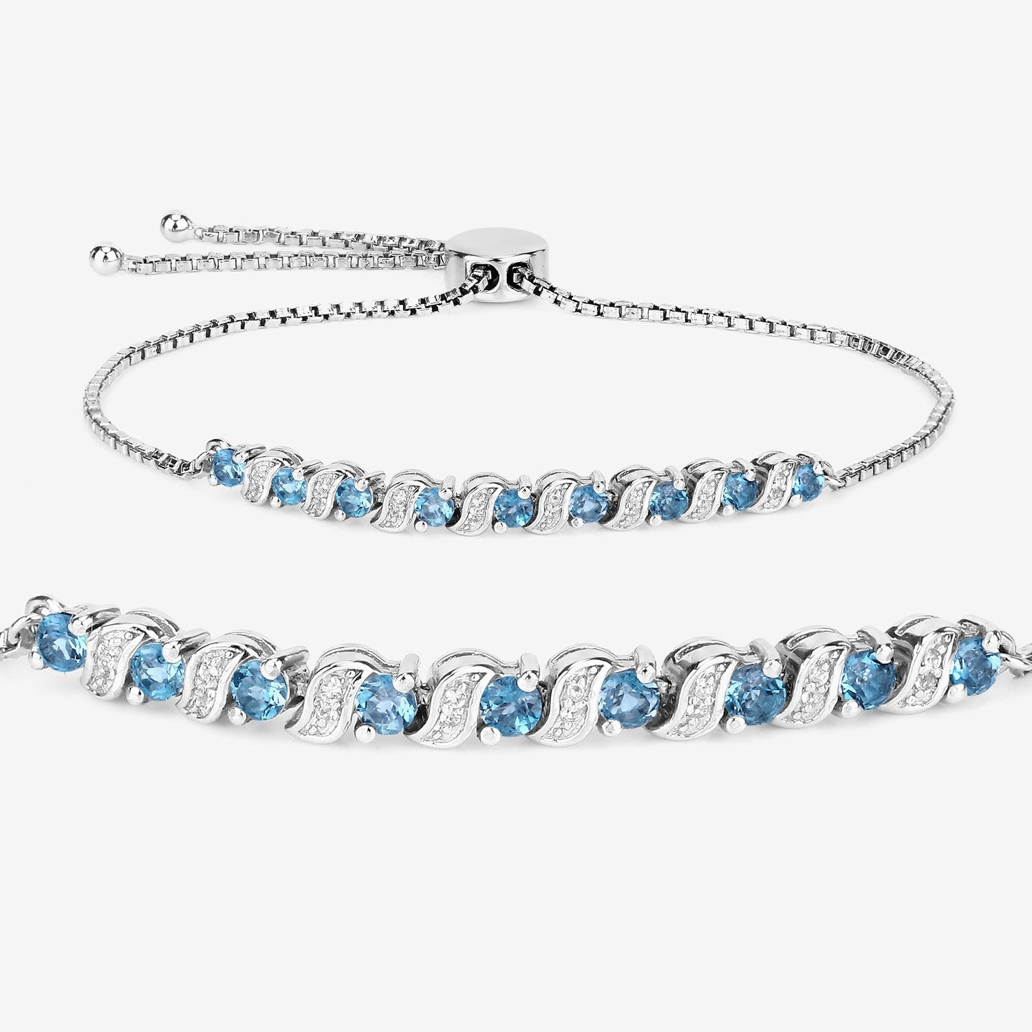 1.34 Carat Genuine London Blue Topaz and White Topaz .925 Sterling Silver Bracelet  DestGlow