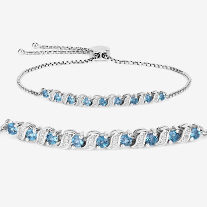 1.34 Carat Genuine London Blue Topaz and White Topaz .925 Sterling Silver Bracelet  DestGlow