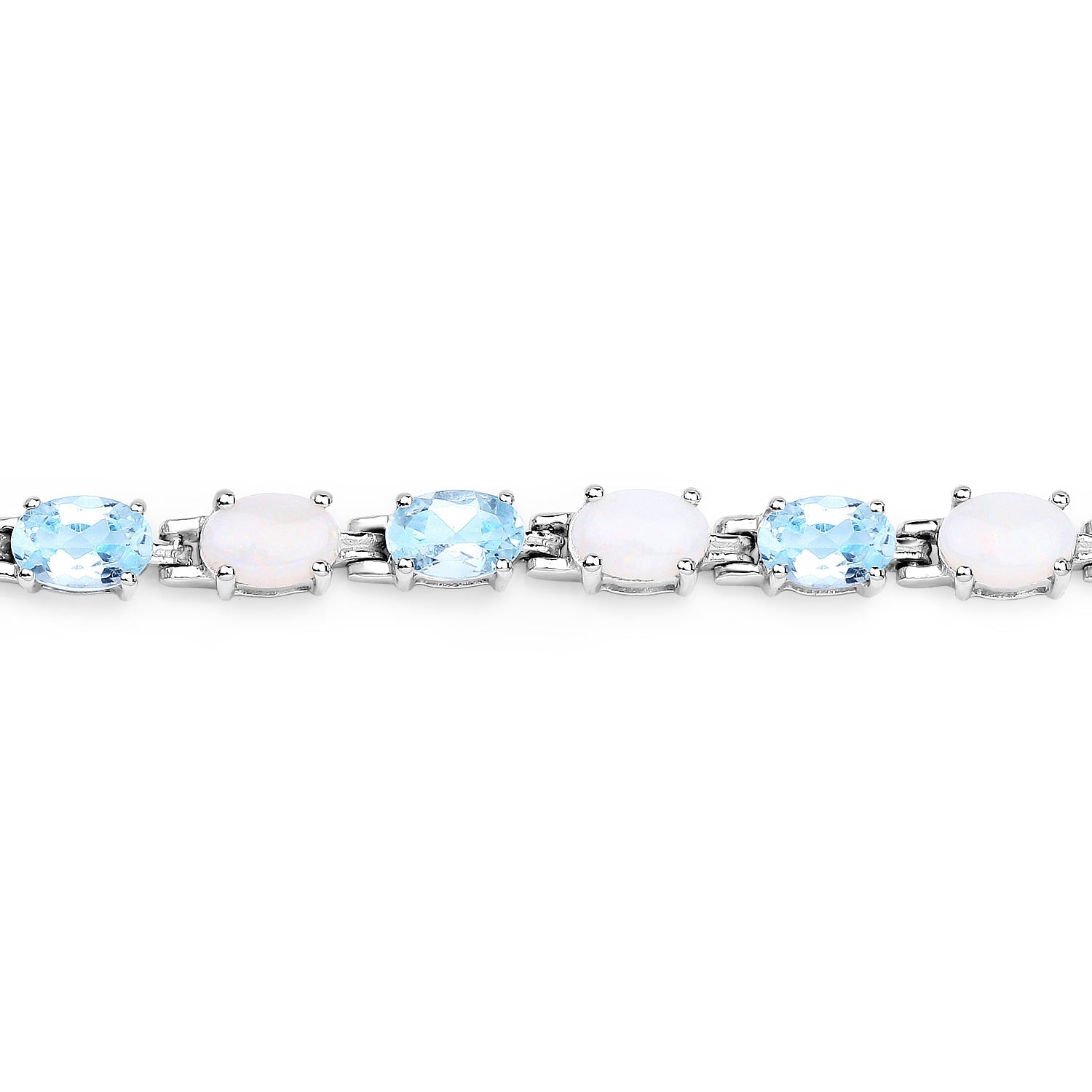 9.02 Carat Genuine Blue Topaz and Opal .925 Sterling Silver Bracelet  DestGlow