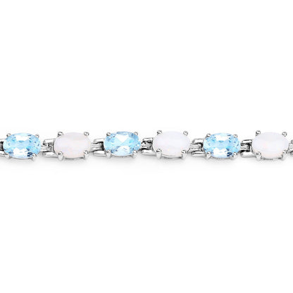 9.02 Carat Genuine Blue Topaz and Opal .925 Sterling Silver Bracelet  DestGlow