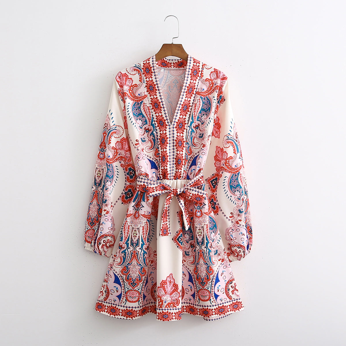 Spring Autumn New Women Clothing Fashion Long Sleeve V-Neck Positioning Print Dress  DestGlow