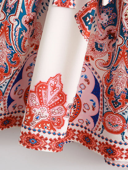 Spring Autumn New Women Clothing Fashion Long Sleeve V-Neck Positioning Print Dress  DestGlow