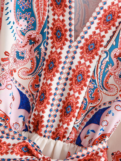 Spring Autumn New Women Clothing Fashion Long Sleeve V-Neck Positioning Print Dress  DestGlow