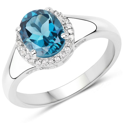 2.13 Carat Genuine London Blue Topaz and White Topaz .925 Sterling Silver Ring by Bids.com