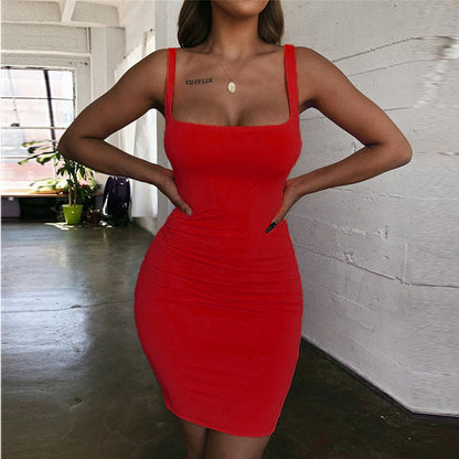 Candy Color Hip-Wrapped Sleeveless Strap Dress Women Dress by Ragazza