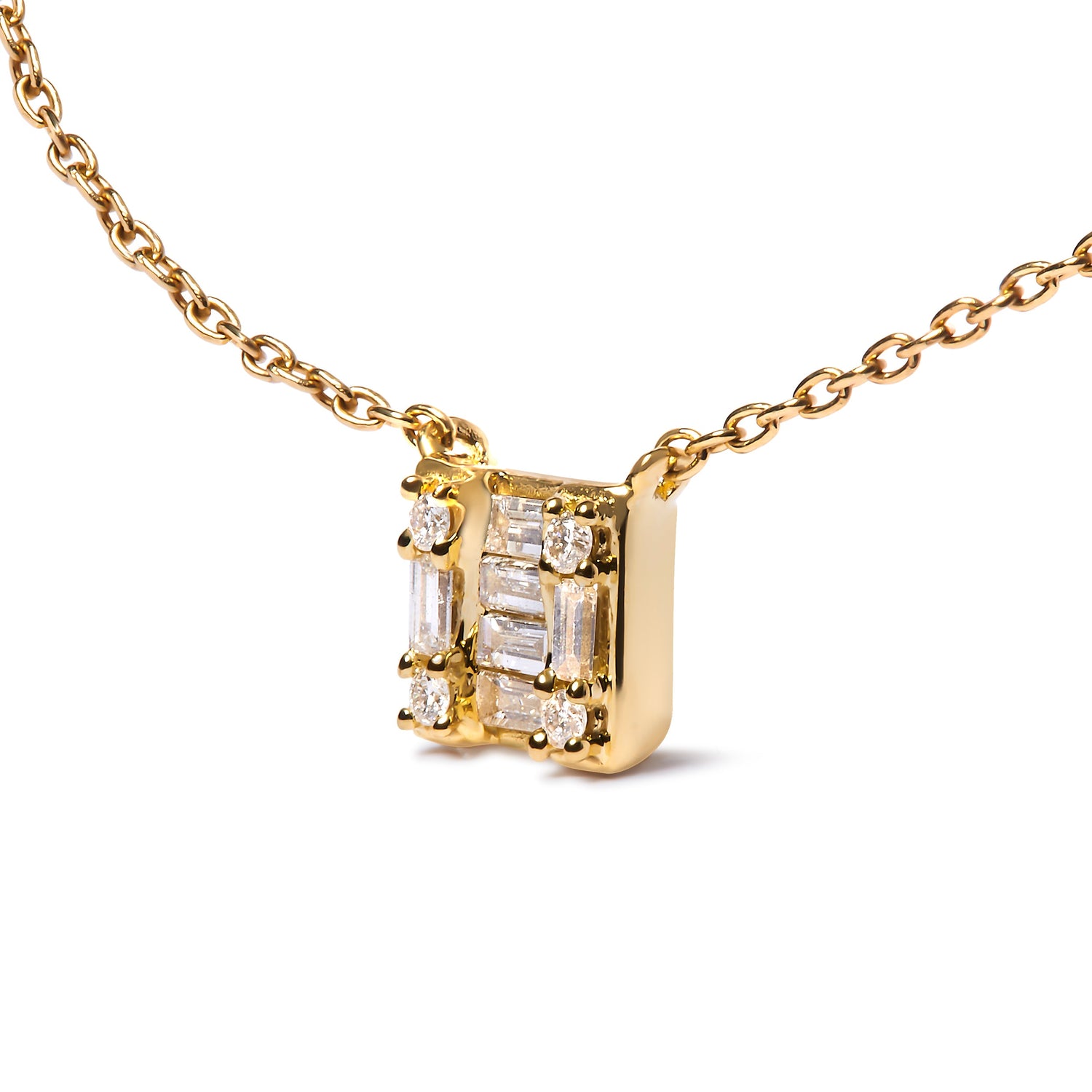 10K Yellow Gold 1/10 Cttw Round and Baguette Diamond Mosaic Composite Square 18" Inch Pendant Necklace (H-I Color, I1-I2 Clarity) by Bids.com