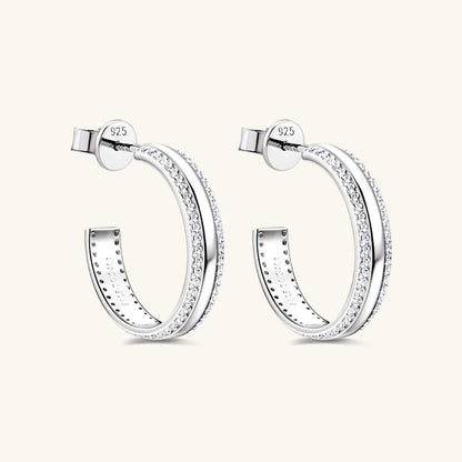 Pure Sterling Silver Inlaid Sparkala™ C-Hoop Earrings - DestGlow