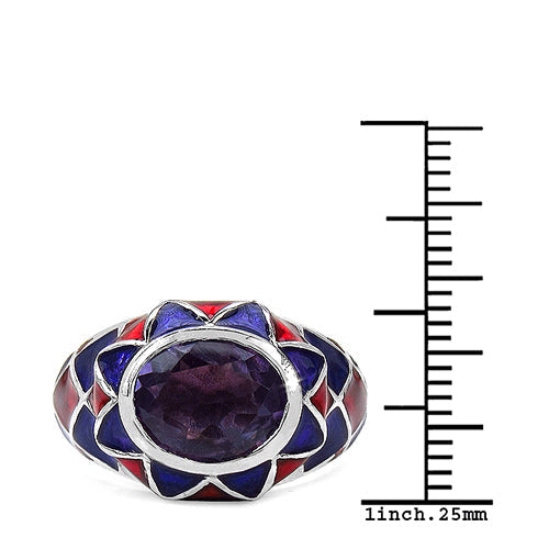 2.16 Carat Genuine Amethyst &amp; White Diamond .925 Sterling Silver Ring by Bids.com