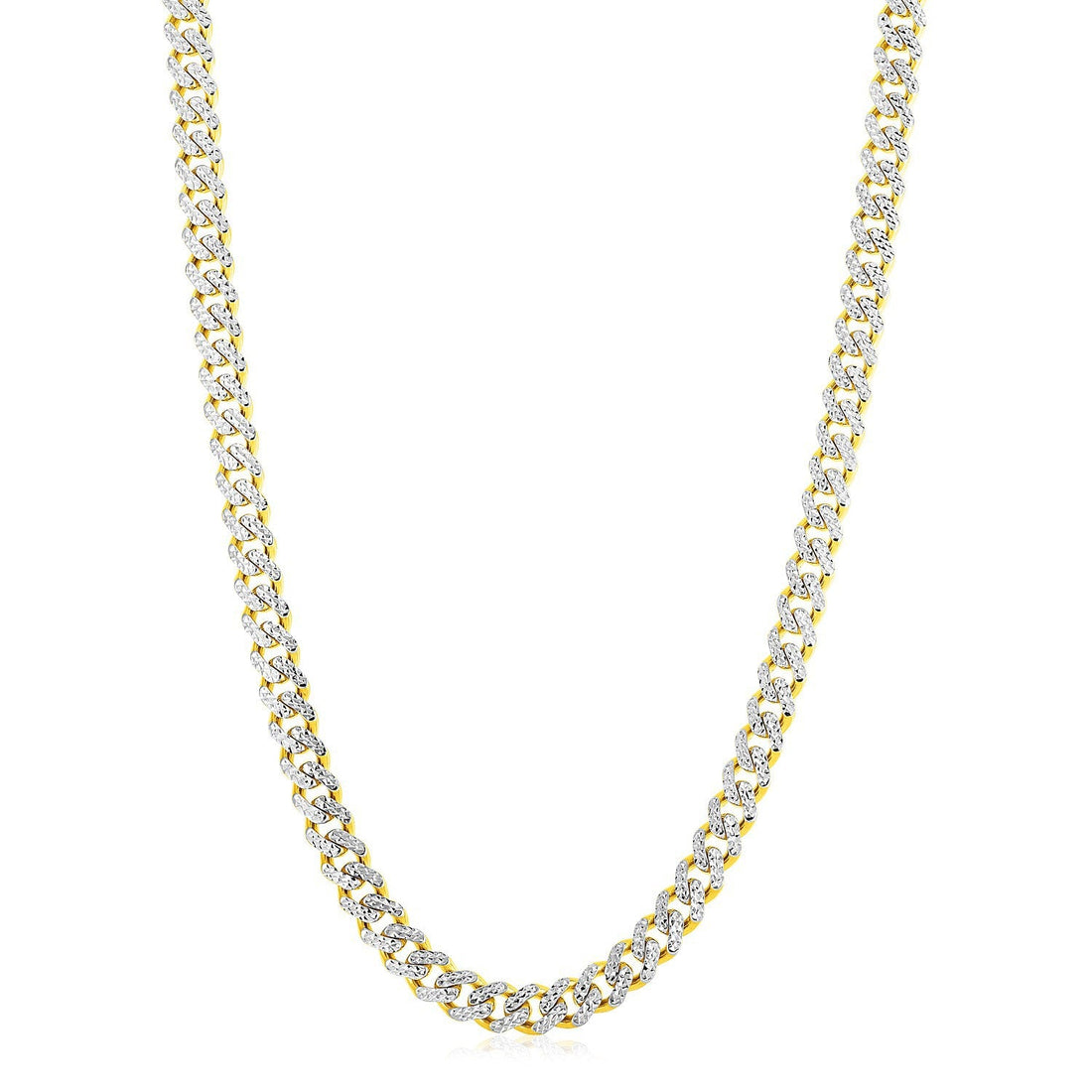 14k Yellow Gold White Pave High Polish Modern Lite Miami Cuban Chain (8.0mm) by Bids.com