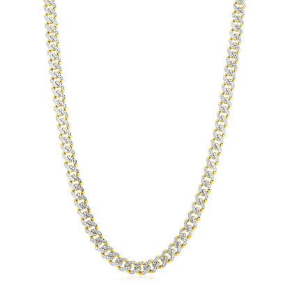 14k Yellow Gold White Pave High Polish Modern Lite Miami Cuban Chain (8.0mm) by Bids.com