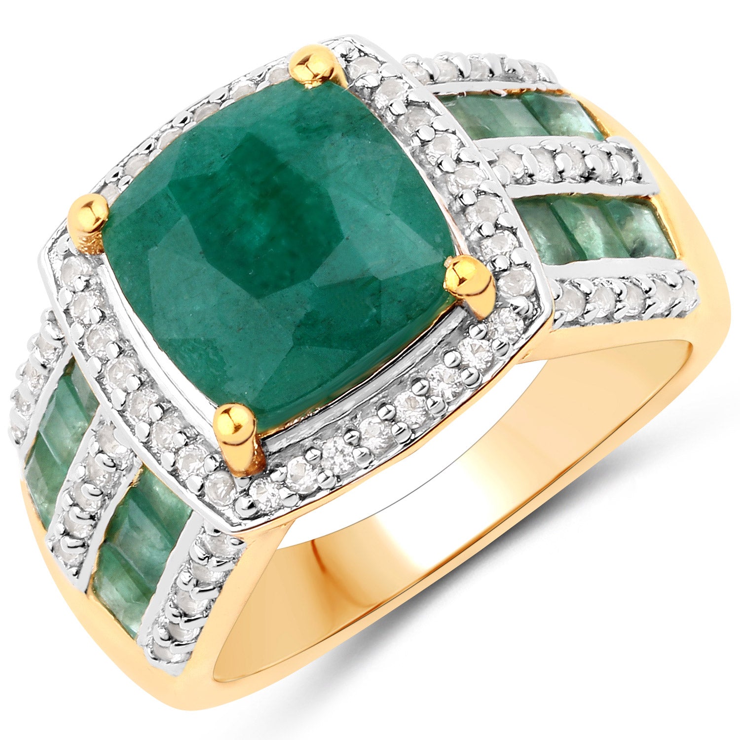 3.75 Carat Dyed Emerald, Emerald and White Topaz .925 Sterling Silver Ring  DestGlow