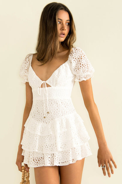 Short Spring Chest Lace up Back Zipper Lace Dress by Ragazza