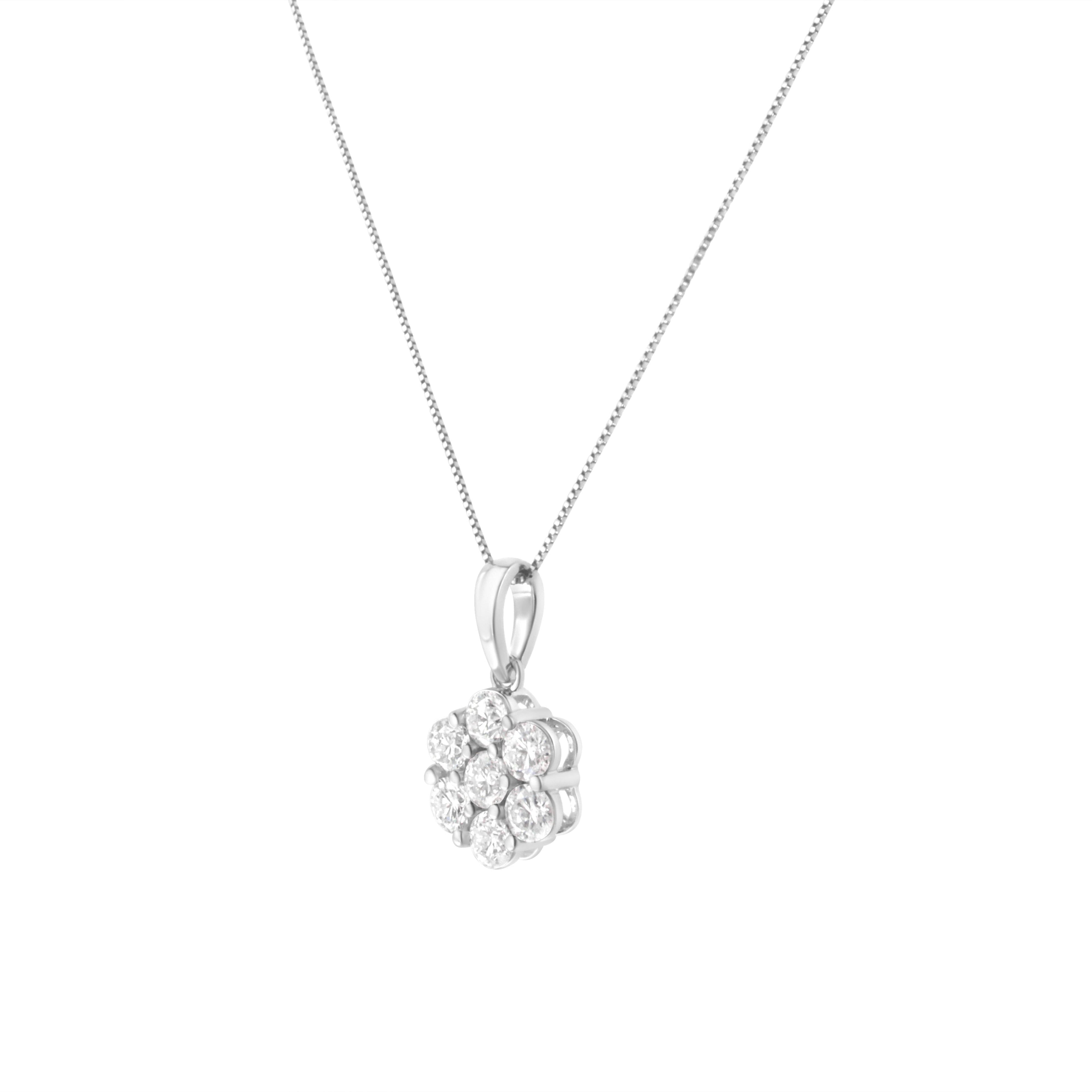 14K White Gold 2.00 Cttw Brilliant Round-Cut Diamond 7 Stone Flower Cluster 18" Pendant Necklace (H-I Color, SI2-I1 Clarity) by Bids.com