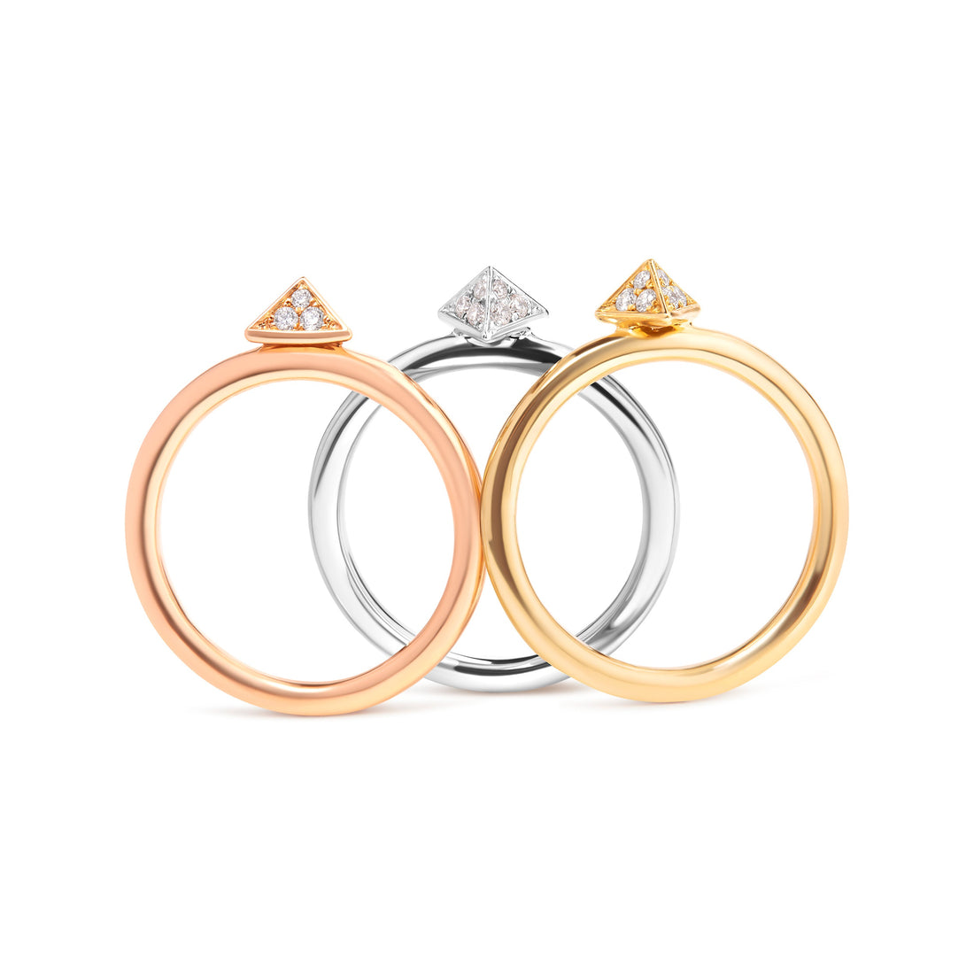 14K Tri Color Gold 1/3 Cttw Diamond Pyramid Stackable Band Ring Set (G-H Color, SI1-SI2 Clarity) - Size 7 by Bids.com