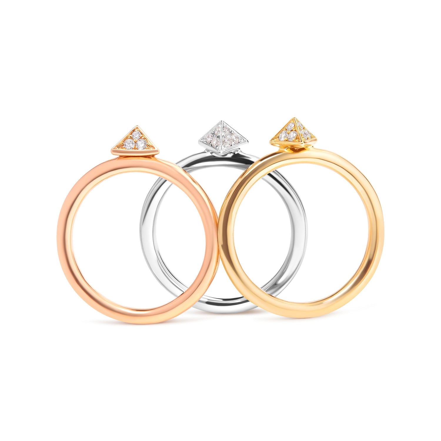 14K Tri Color Gold 1/3 Cttw Diamond Pyramid Stackable Band Ring Set (G-H Color, SI1-SI2 Clarity) - Size 7 
