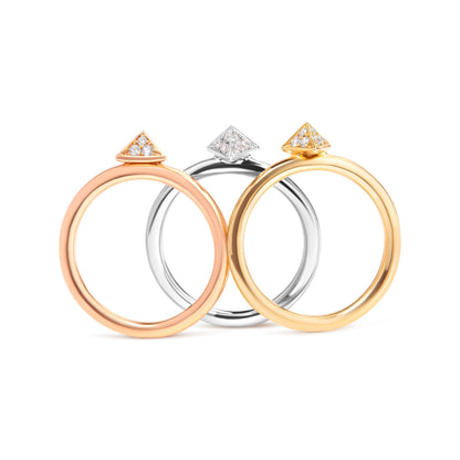 14K Tri Color Gold 1/3 Cttw Diamond Pyramid Stackable Band Ring Set (G-H Color, SI1-SI2 Clarity) - Size 7 