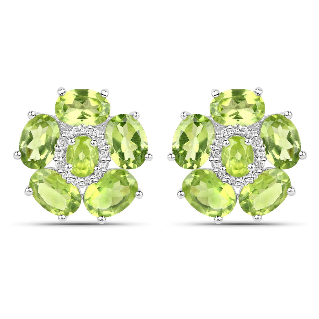 18K White Gold Plated 9.26 Carat Genuine Peridot and White Topaz .925 Sterling Silver Earrings by Bids.com