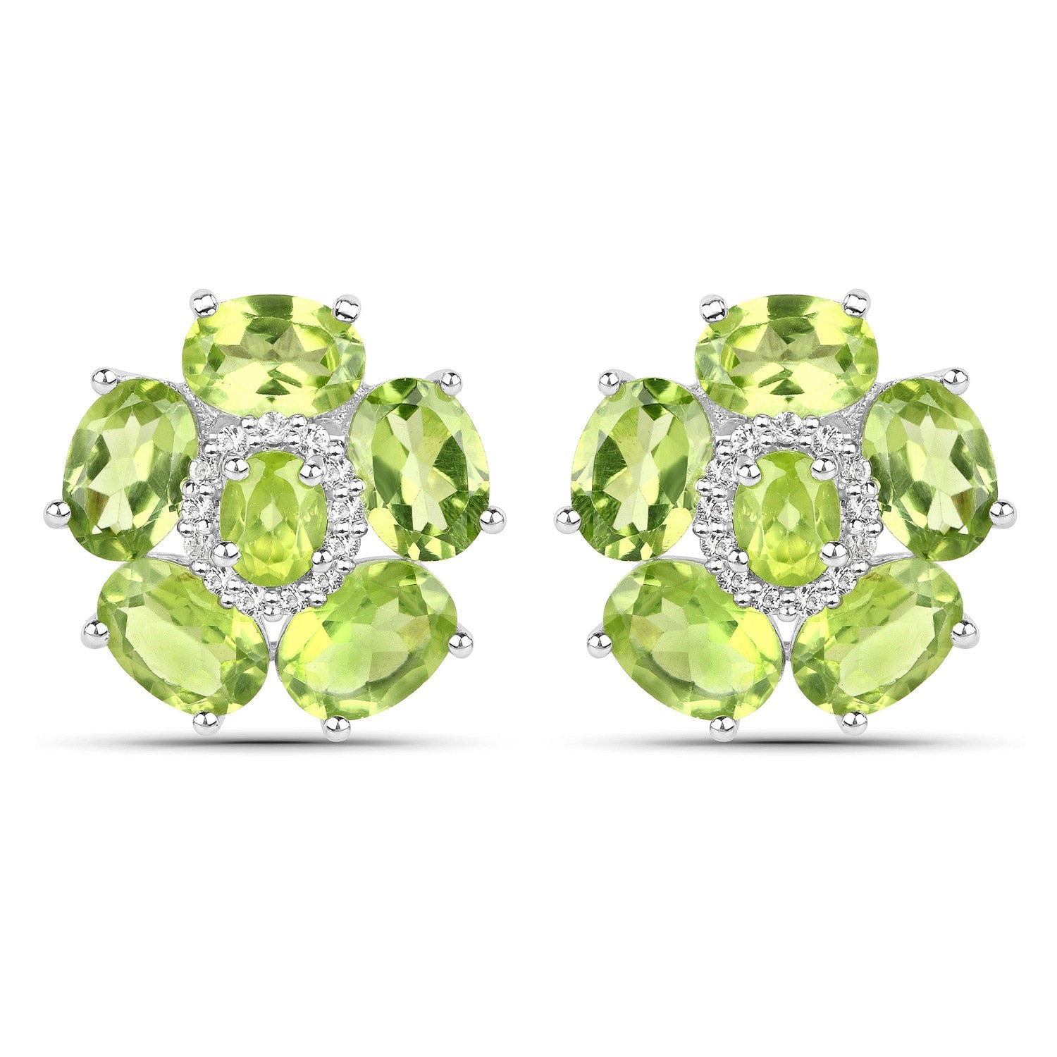 18K White Gold Plated 9.26 Carat Genuine Peridot and White Topaz .925 Sterling Silver Earrings by Bids.com