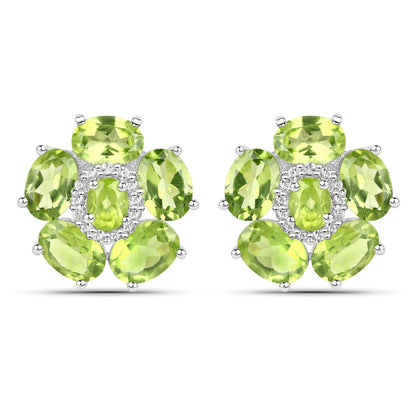 18K White Gold Plated 9.26 Carat Genuine Peridot and White Topaz .925 Sterling Silver Earrings by Bids.com