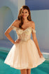 Juliet JT947L Short Off the Shoulder Homecoming A-Line Dress by DiscountDressShop