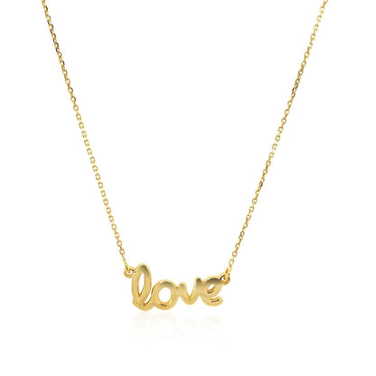 14k Yellow Gold Script LOVE Necklace by Bids.com