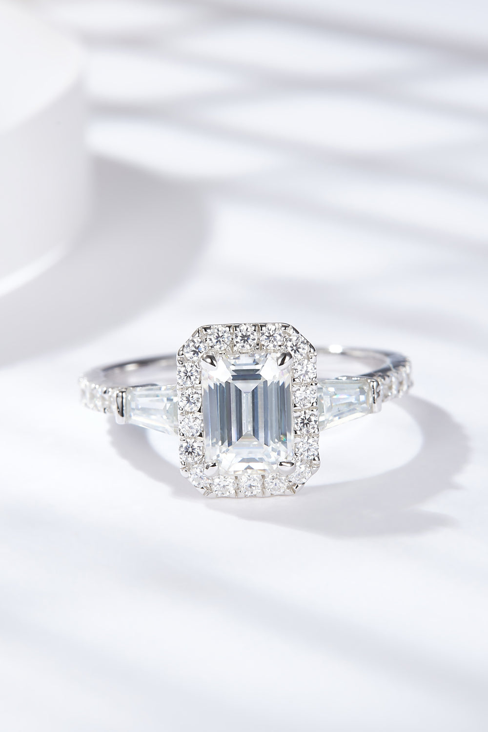 1 Carat Emerald-Cut Sparkala™ Geometric Platinum Over Pure Sterling Silver Ring - DestGlow