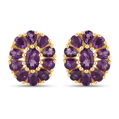 18K Yellow Gold Plated 3.84 Carat Genuine Amethyst .925 Sterling Silver Earrings  DestGlow