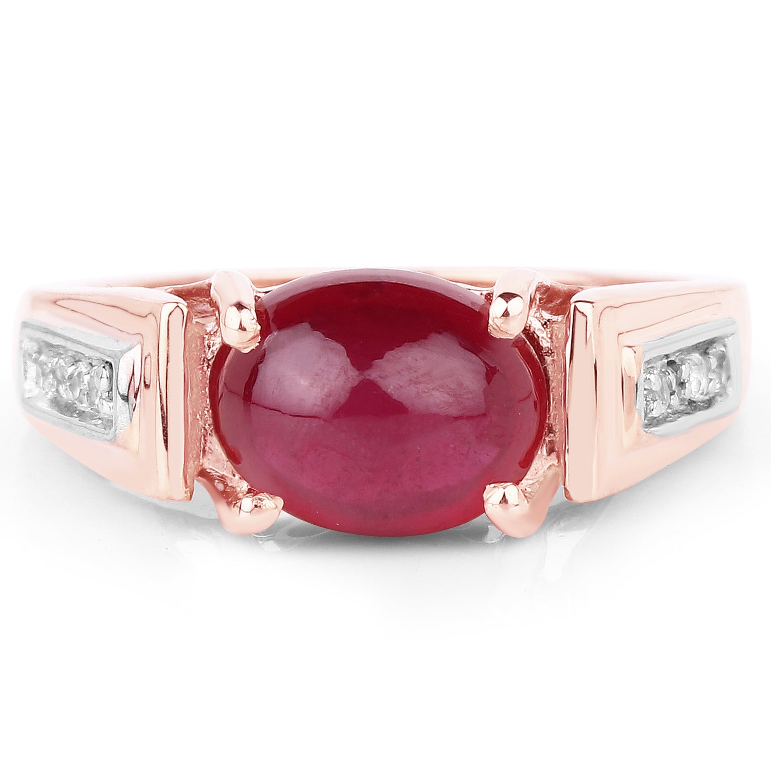 14K Rose Gold Plated 4.71 Carat Genuine Glass Filled Ruby and White Topaz .925 Sterling Silver Ring by Bids.com